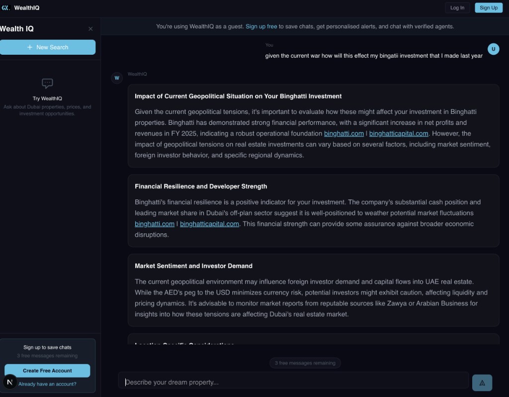 WealthIQ AI analyzing geopolitical impact on Dubai property investment